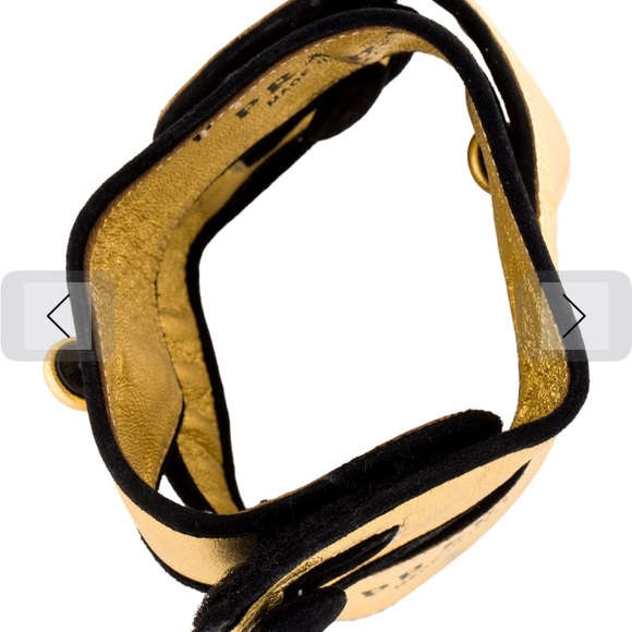 Prada Gold and Black Leather & Suede Cuffs Fir Wristband Or Ankles - Picture 2 of 2